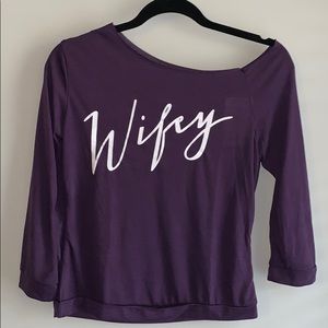 “Wifey” off the shoulder 3/4 top